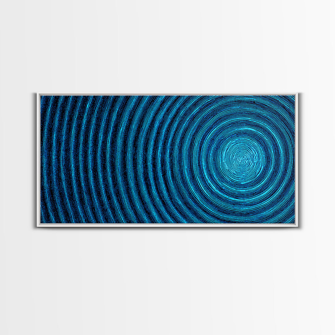 Blue Concentric Vortex Wall Art, Optical Abstract Poster, Modern Geometric Print, Retro Sci Fi Decor, Statement MCM Artwork