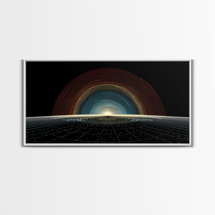 Retro Sunrise Grid Canvas Print, Midcentury Modern Abstract Poster, Atomic Space Decor, Bold MCM Wall Art For Living Room