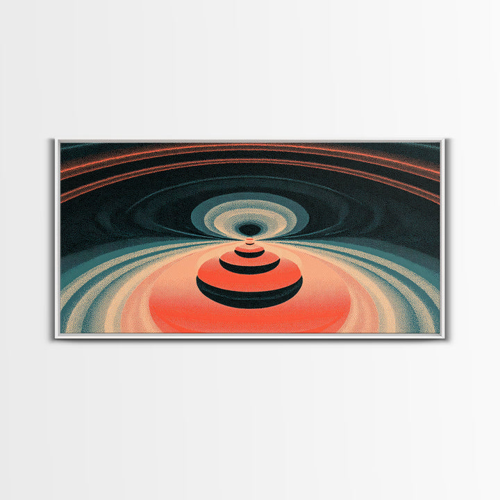 Red Orbital Target Wall Art, Cosmic Midcentury Abstract Print, Retro Geometric Space Poster, Modern MCM Decor For Home Office