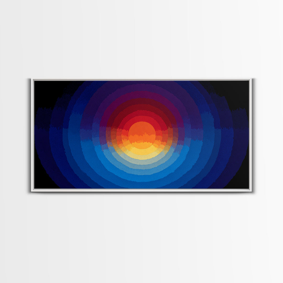 Radiant Layered Sunset Canvas Print, Midcentury Modern Abstract Landscape, Blue Orange Wall Decor, Retro Living Room Art