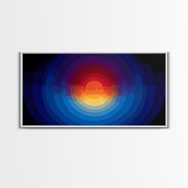 Radiant Layered Sunset Canvas Print, Midcentury Modern Abstract Landscape, Blue Orange Wall Decor, Retro Living Room Art