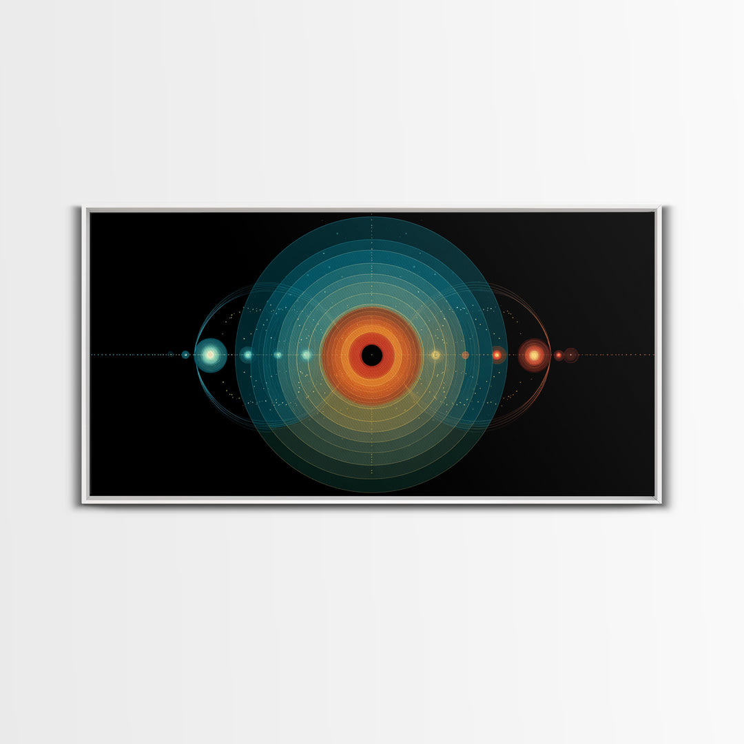 Solar System Orbit Canvas Print, Midcentury Modern Space Abstract, Teal Orange Circle Wall Decor, Retro Office Art Print Gift