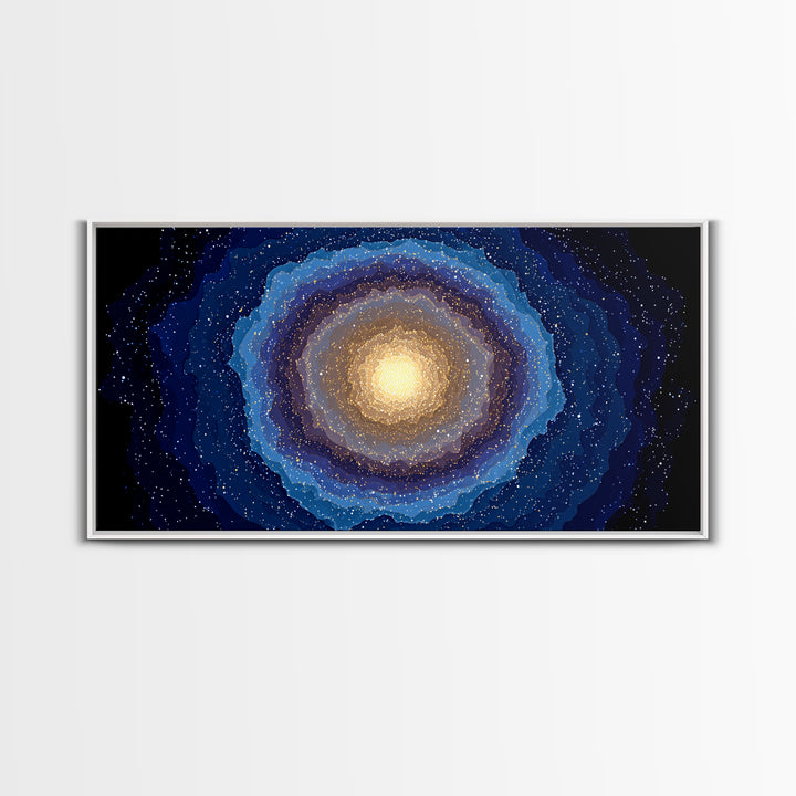 Blue Gold Galaxy Nebula Canvas Print, Modern Abstract Space Art, Starry Cosmic Wall Decor, Oversized Living Room Poster Print