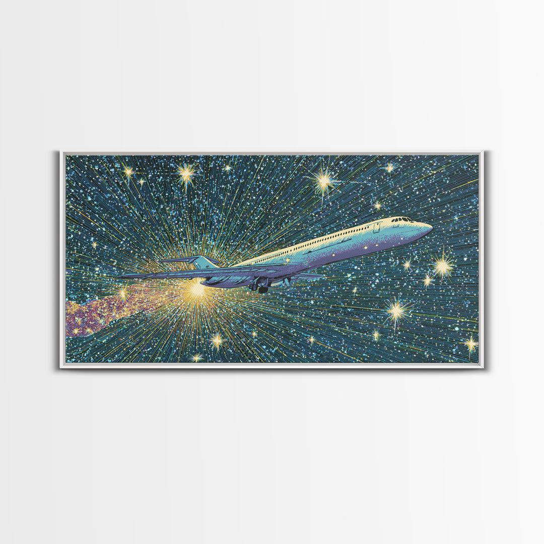Supersonic Jet In Starry Warp Speed Sky Wall Art, Retro Sci Fi Poster, Mid Century Modern Decor, Space Travel Print, Home Office Decor