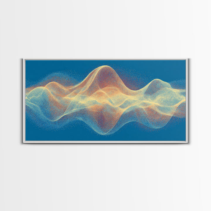 Colorful Particle Wave Canvas Print, Abstract Soundwave Landscape, Modern Digital Art, Blue Wall Decor, Music Studio Wall Art