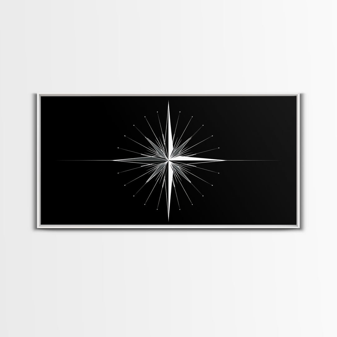 Minimal Radiating Star Wall Art, Black And White Compass Print, Geometric Celestial Poster, Modern Nautical Home Decor Gift
