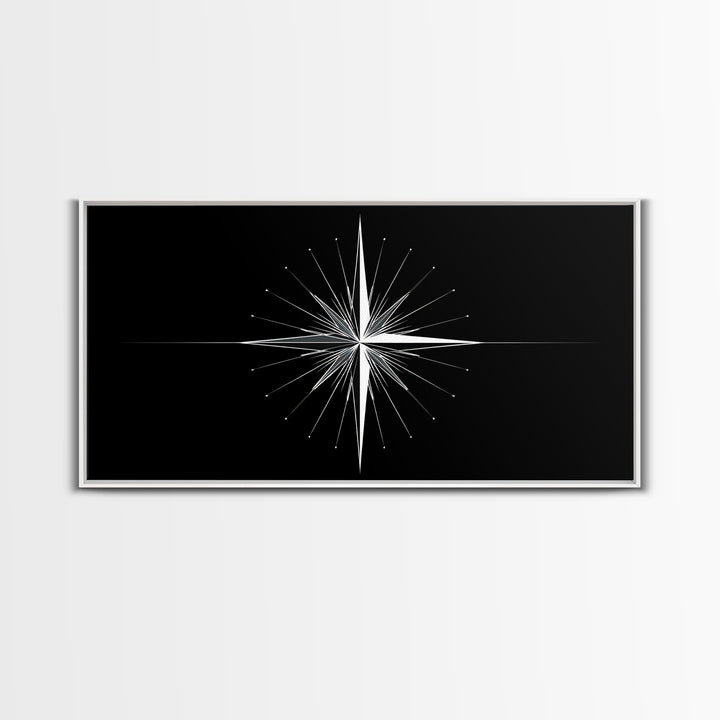 Minimal Radiating Star Wall Art, Black And White Compass Print, Geometric Celestial Poster, Modern Nautical Home Decor Gift