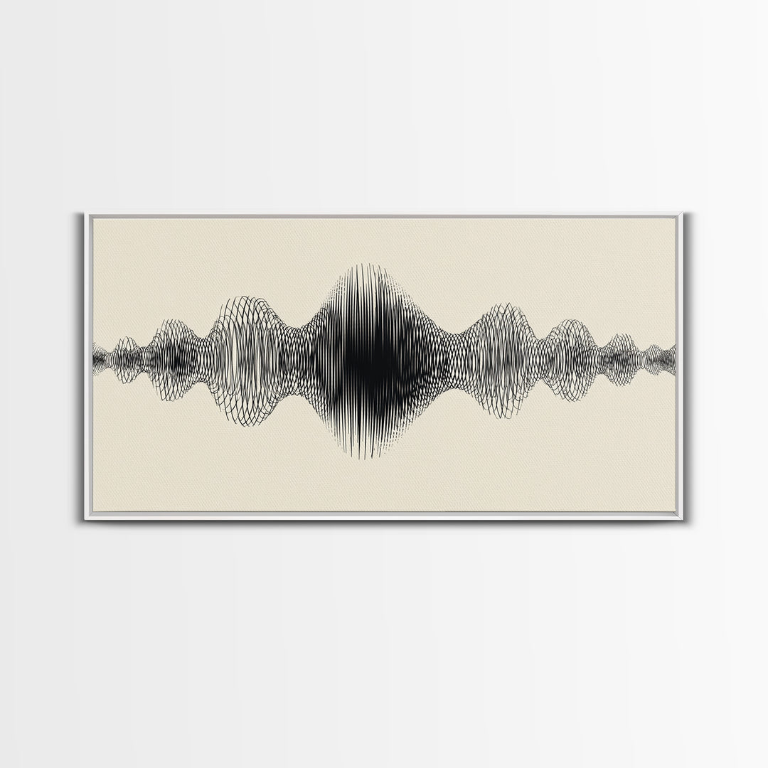 Cream And Black Audio Waveform Wall Art, Minimal Sound Wave Print, Scandinavian Modern Decor, Music Studio Office Wall Decor