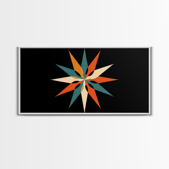 Colorful Midcentury Starburst Wall Art, Atomic Geometric Canvas Print, Retro Modern Wall Decor, MCM Abstract Poster Print