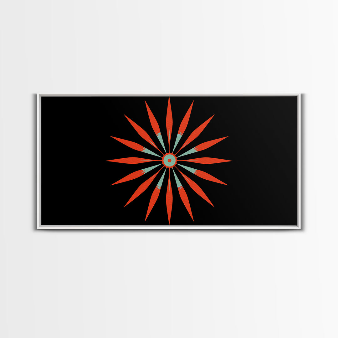 Red Atomic Starburst Wall Art, Midcentury Modern Art Print, Retro Geometric Poster, MCM Wall Decor, Bold Orange Black Decor