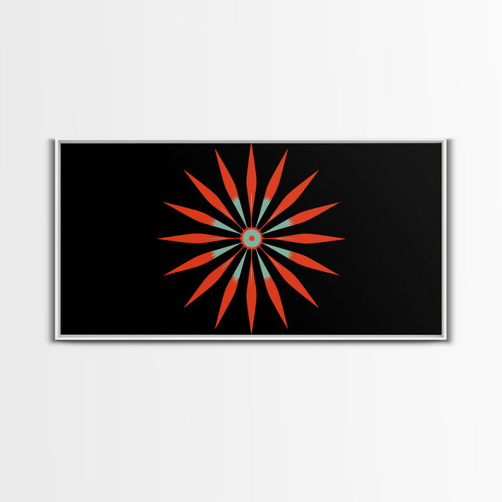 Red Atomic Starburst Wall Art, Midcentury Modern Art Print, Retro Geometric Poster, MCM Wall Decor, Bold Orange Black Decor