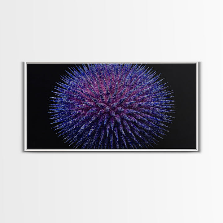 Purple Blue Spiky Sphere Canvas Print, Modern Abstract Art, Space Abstract Art, Futuristic Wall Decor, Large Sci Fi Retro Art