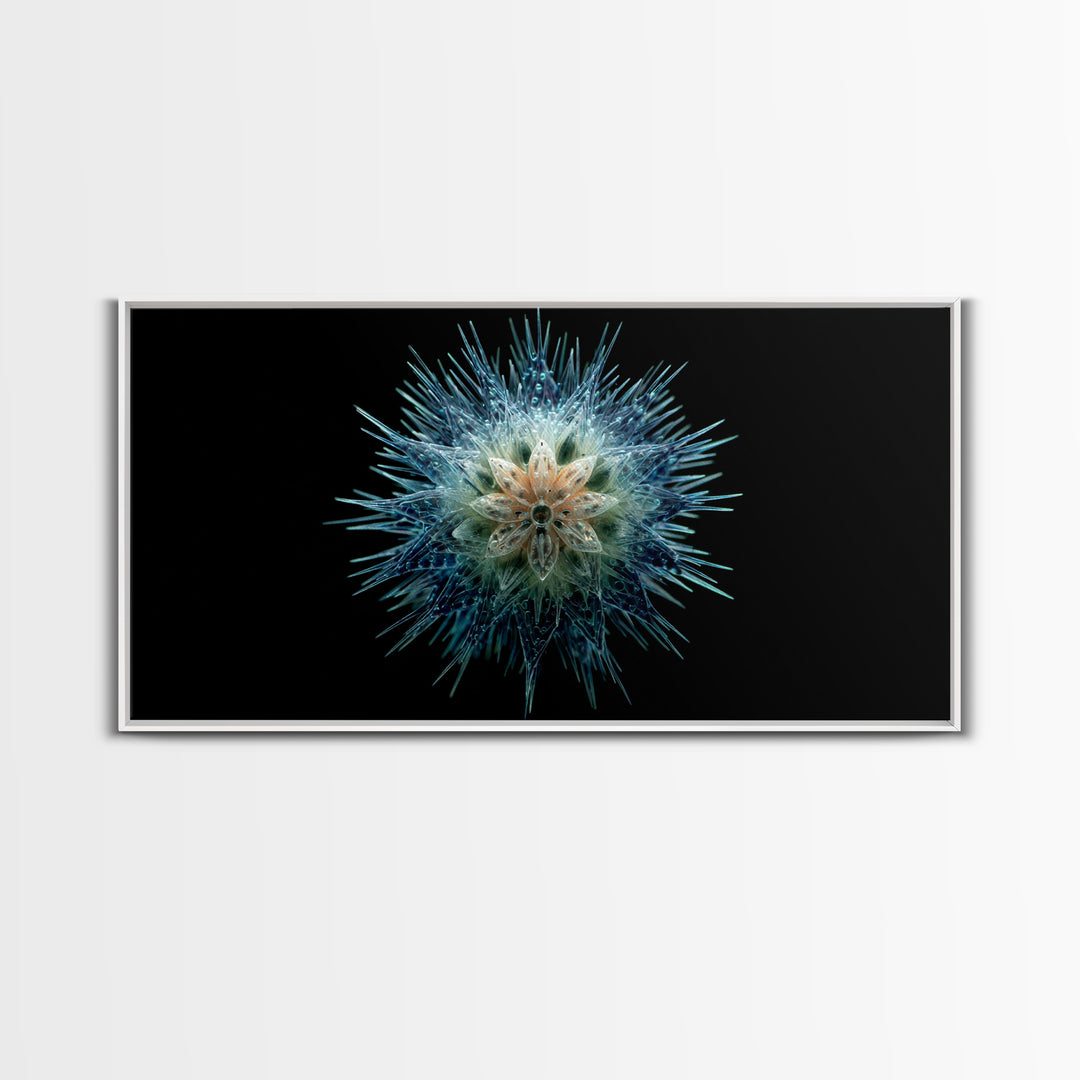 Icy Blue Botanical Burst Wall Art, Modern Abstract Art Print, Nature Art, Dragonfly Wall Art, Minimalist Black Wall Decor