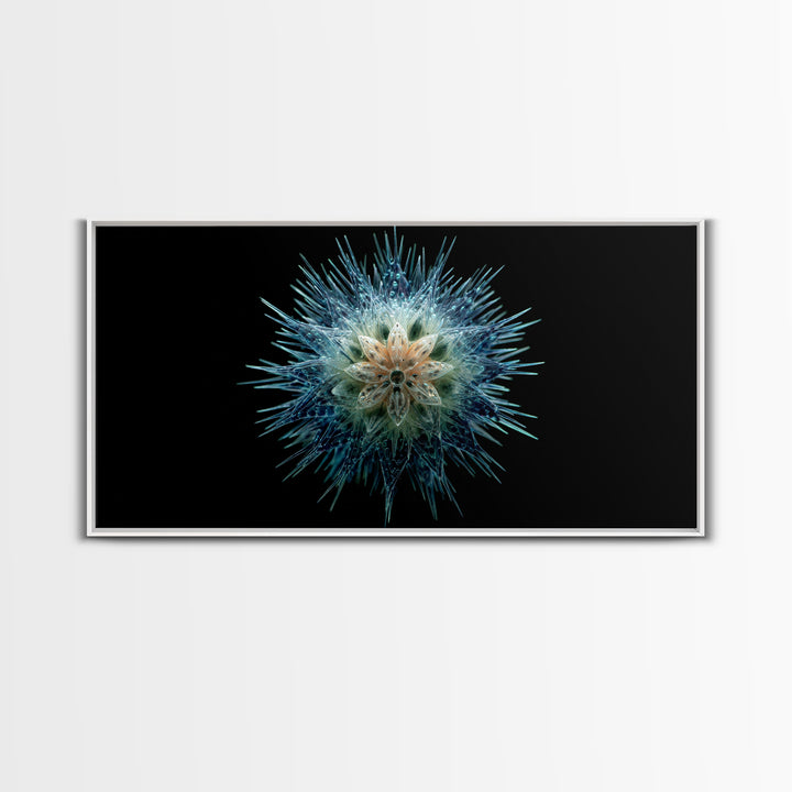 Icy Blue Botanical Burst Wall Art, Modern Abstract Art Print, Nature Art, Dragonfly Wall Art, Minimalist Black Wall Decor
