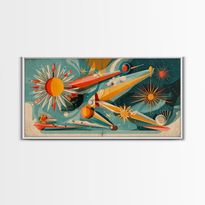 Retro Atomic Space Collage Wall Art, Midcentury Modern Art Print, MCM Wall Decor, Colorful Geometric Poster, 1950s Design