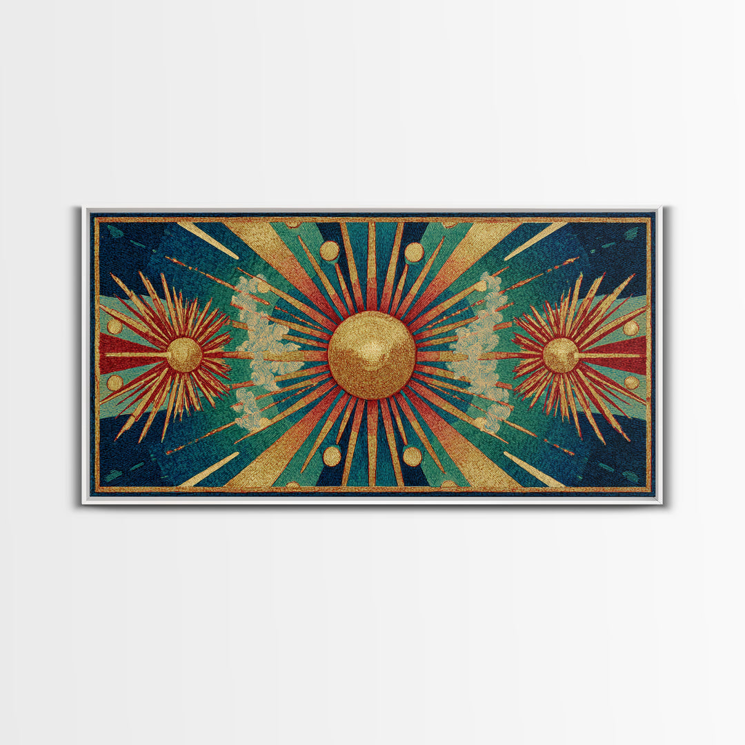 Teal Gold Art Deco Sunburst Wall Art, Midcentury Modern Art Print, Geometric Wall Decor, Retro Atomic Pattern Poster, MCM Home Decor