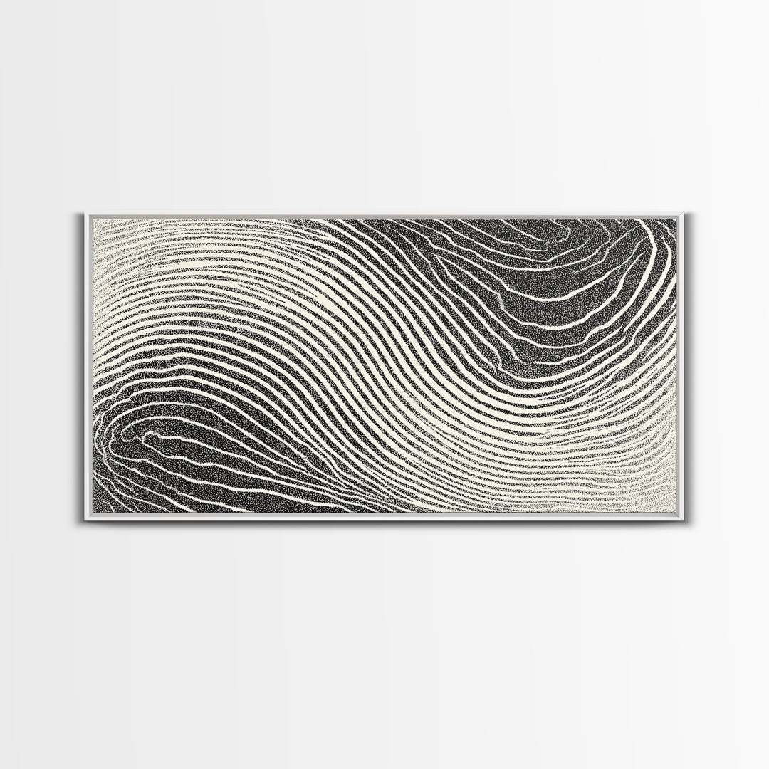 Black White Wavy Topographic Abstract Wall Art, Modern Geometric Line Print, Minimalist Decor, Office Or Bedroom Canvas Print