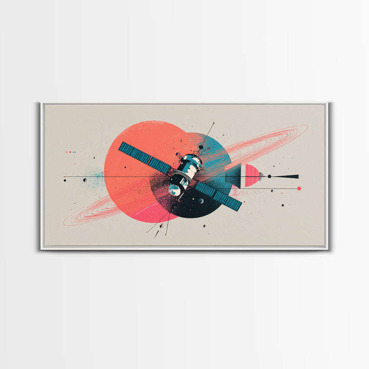 Abstract Satellite And Ringed Planet Wall Art, Midcentury Modern Space Poster, Retro Atomic Print, Modern Home Decor Gift
