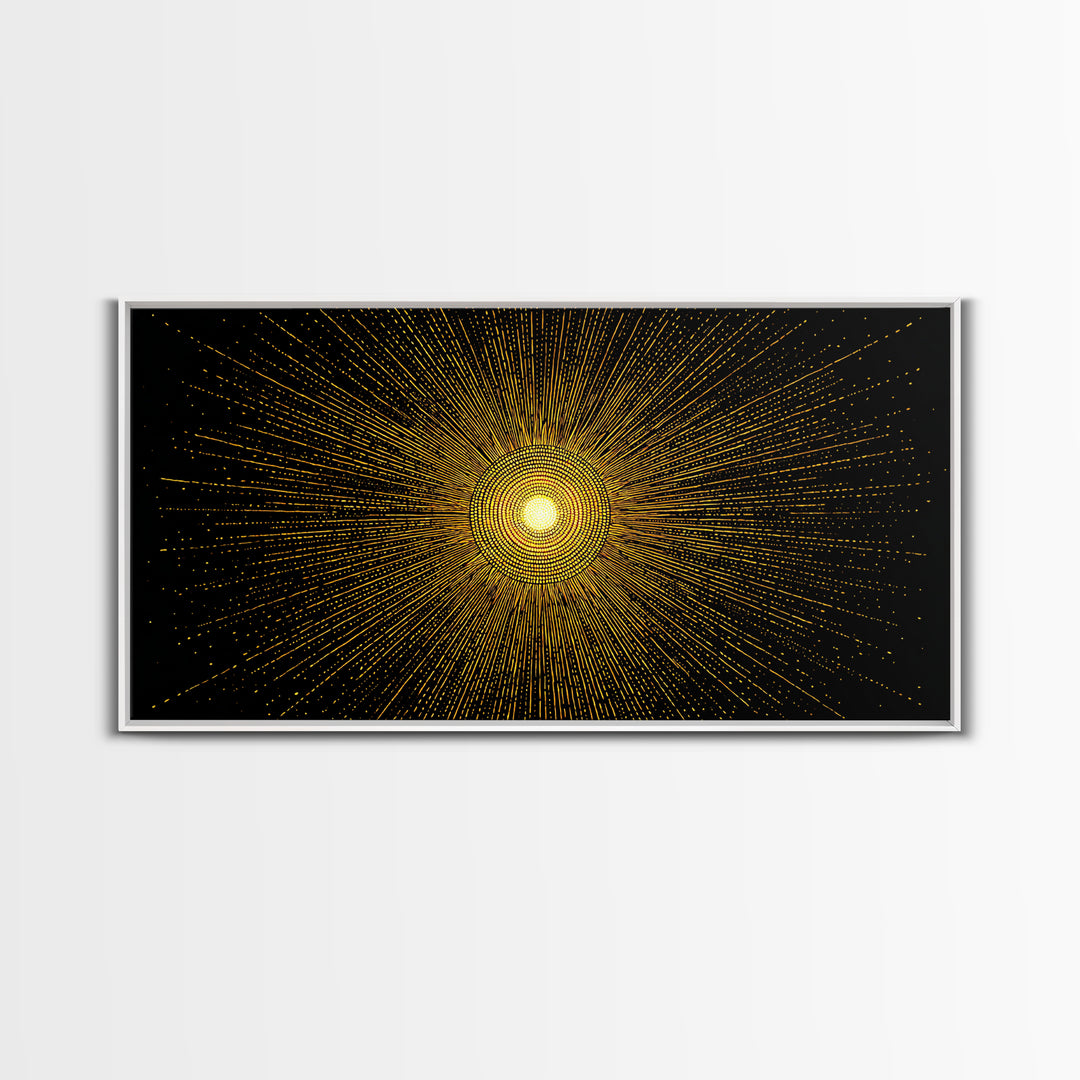 Golden Radiant Starburst Sun Wall Art, Midcentury Modern Abstract Poster, Atomic Geometric Print, Celestial Home Decor Gift