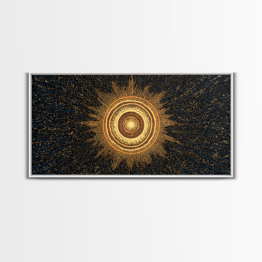 Golden Orbital Energy Sphere Canvas Print, Abstract Sci Fi Wall Decor, Cosmic Geometric Art, Modern Space Poster Gift Idea