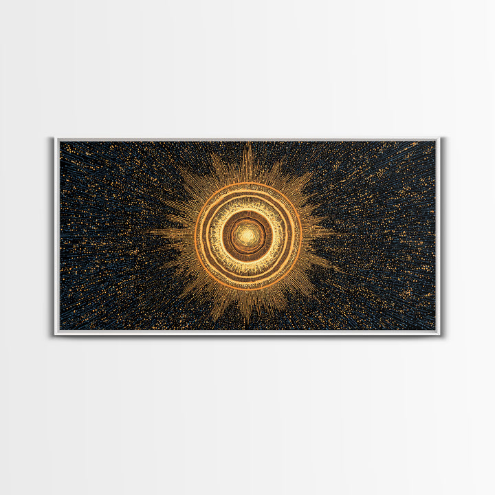Golden Orbital Energy Sphere Canvas Print, Abstract Sci Fi Wall Decor, Cosmic Geometric Art, Modern Space Poster Gift Idea