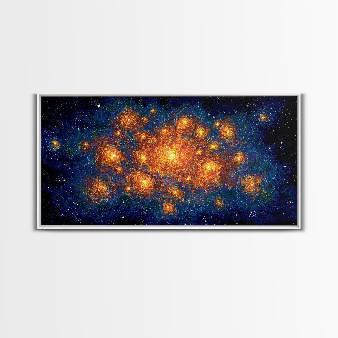 Orange Blue Cosmic Nebula Abstract Canvas Print, Space Abstract Art, Modern Wall Decor, Bright Galaxy Home Office Poster