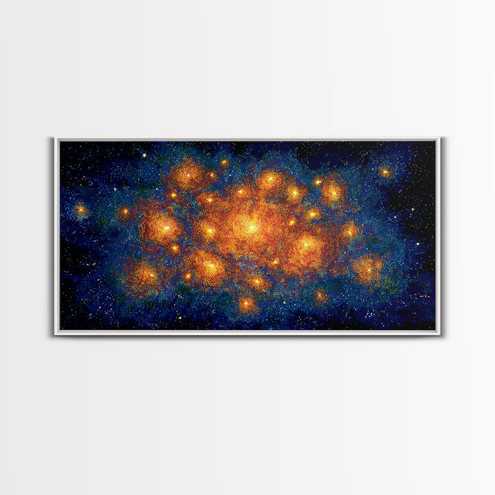 Orange Blue Cosmic Nebula Abstract Canvas Print, Space Abstract Art, Modern Wall Decor, Bright Galaxy Home Office Poster