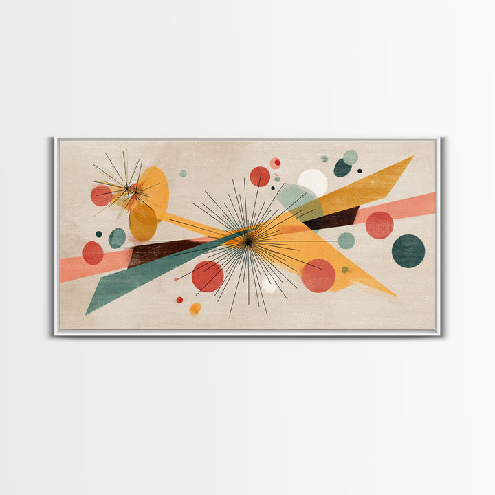 Atomic Starbursts With Teal Gold Shapes Wall Art, Midcentury Modern, Abstract Geometric Poster, Retro MCM Living Room Decor