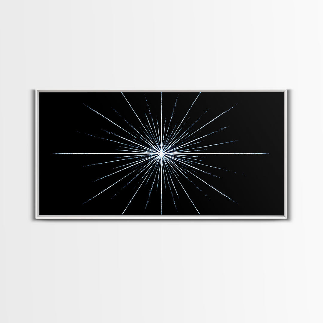 White Blue Minimal Starburst Canvas Print, Modern Abstract Art, Geometric Wall Art, Black Space Abstract Art, Office Decor