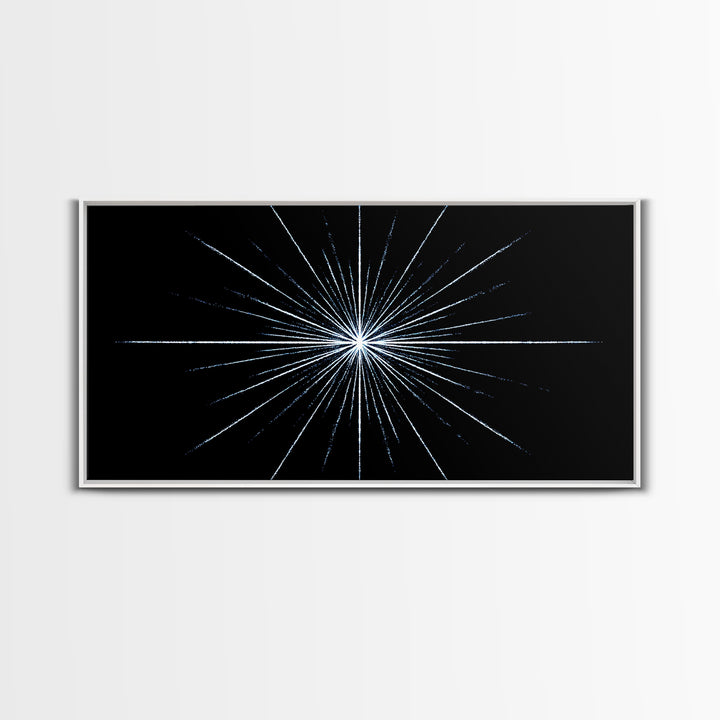 White Blue Minimal Starburst Canvas Print, Modern Abstract Art, Geometric Wall Art, Black Space Abstract Art, Office Decor