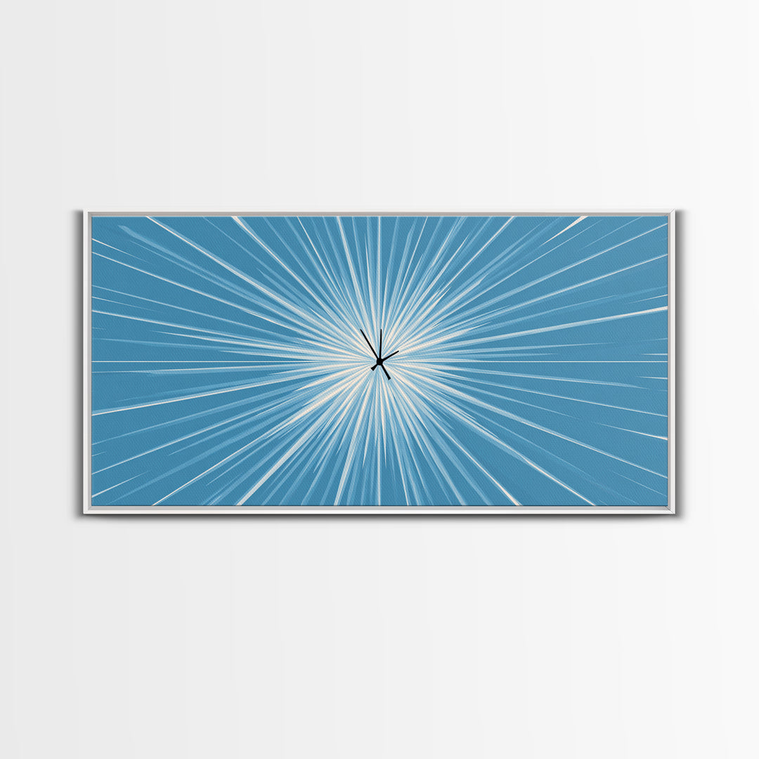 Light Blue White Radial Burst Canvas Print, Modern Abstract Art, Minimalist Wall Art, Geometric Sunburst, Office Decor Print