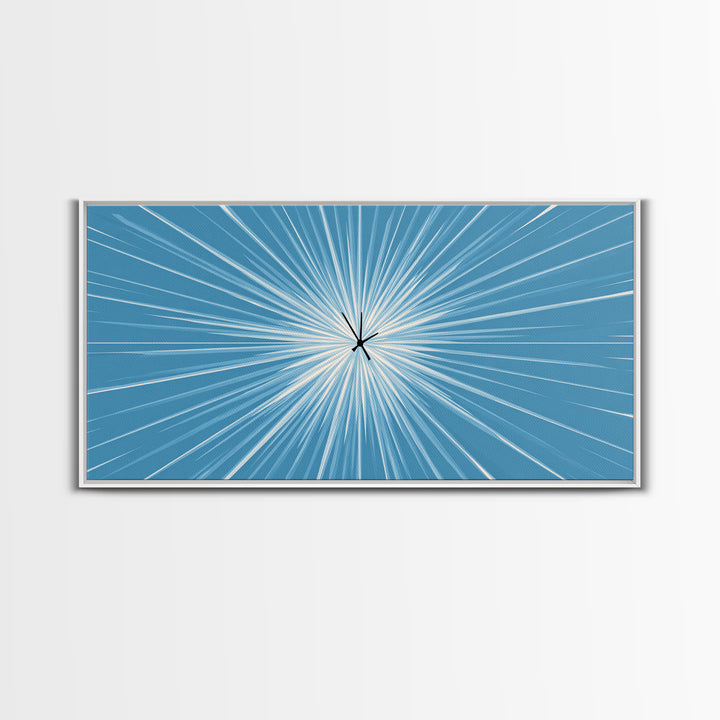 Light Blue White Radial Burst Canvas Print, Modern Abstract Art, Minimalist Wall Art, Geometric Sunburst, Office Decor Print