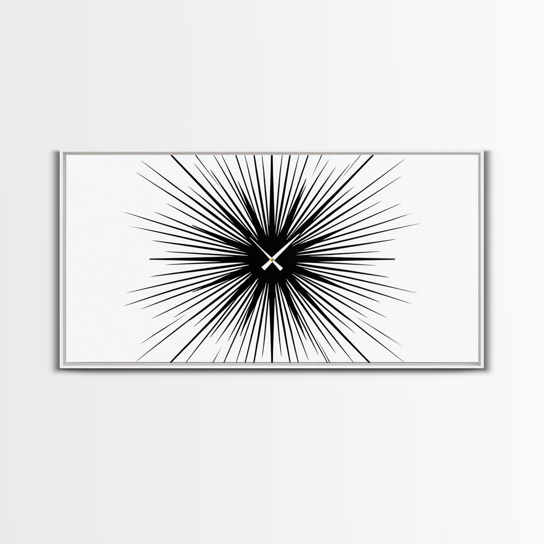 Black White Exploding Starburst Wall Art, Modern Abstract Art, Minimalist Geometric Poster, Op Art Print, Office Wall Decor