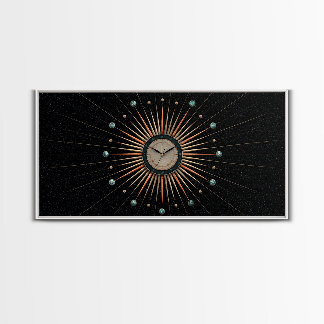 Cosmic Clock Atomic Starburst Canvas Print, Midcentury Modern Art, Retro Wall Decor, Space Abstract Art, MCM Poster For Home Office
