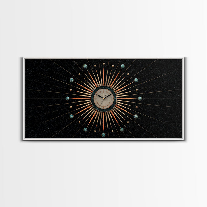 Cosmic Clock Atomic Starburst Canvas Print, Midcentury Modern Art, Retro Wall Decor, Space Abstract Art, MCM Poster For Home Office