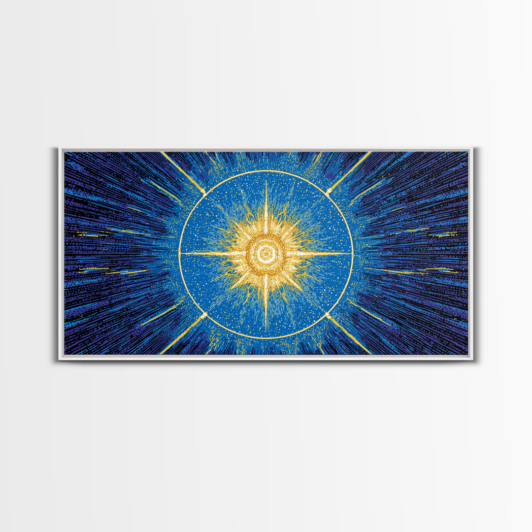 Blue Celestial Starburst Wall Art, Mid Century Modern Art Print, Atomic Space Poster, Geometric Abstract Home Office Decor