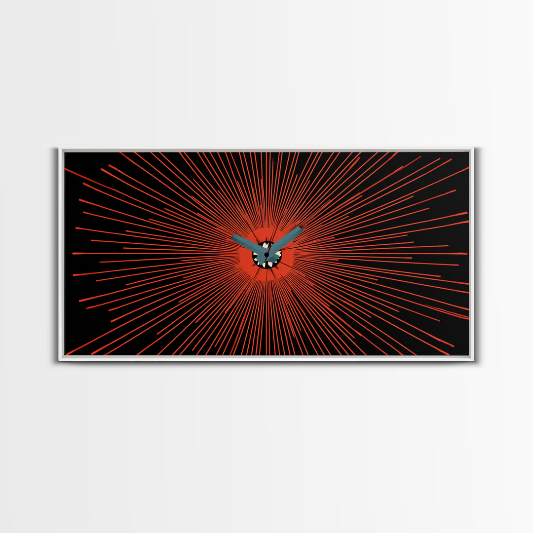Orange Butterfly Atomic Canvas Print, Mid Century Modern Wall Art, Retro Sunburst Poster, Black Abstract MCM Living Room Decor
