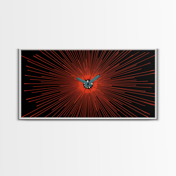 Orange Butterfly Atomic Canvas Print, Mid Century Modern Wall Art, Retro Sunburst Poster, Black Abstract MCM Living Room Decor