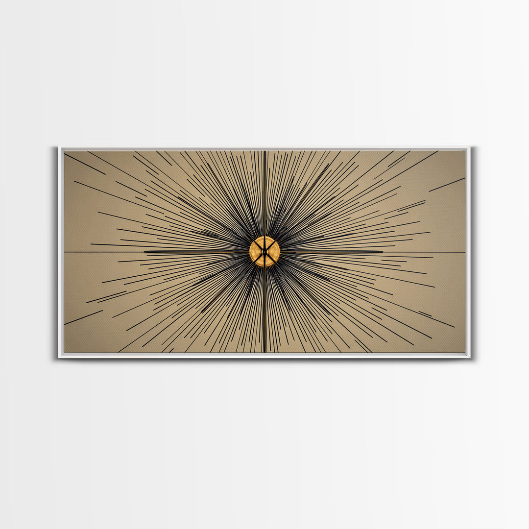 Tan Black Radial Starburst Wall Art, Mid Century Modern Decor, Atomic Geometric Poster, Minimalist Abstract Office Print