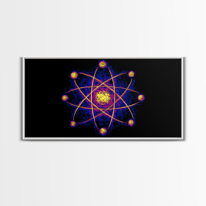 Neon Planet Atomic Canvas Print, Mid Century Modern Wall Art, Retro Sci Fi Space Poster, Cosmic Abstract MCM Office Decor