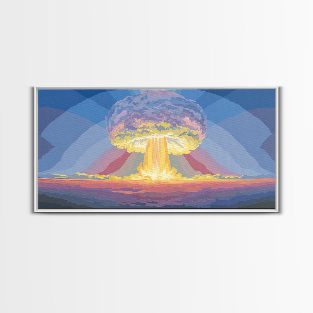 Nuclear Mushroom Cloud Wall Art, Retro Apocalypse Landscape, Modern Digital Art Print, Sci Fi Poster, Statement Decor Gift