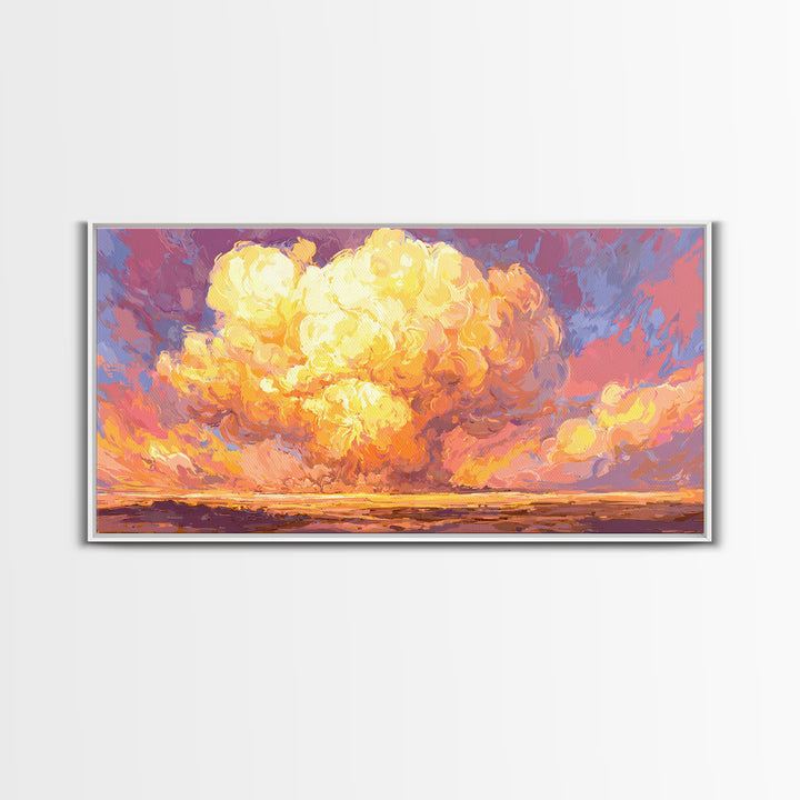 Glowing Desert Explosion Canvas Print, Retro Apocalypse Wall Art, Colorful Modern Art Poster, Dramatic Sunset Living Room Decor