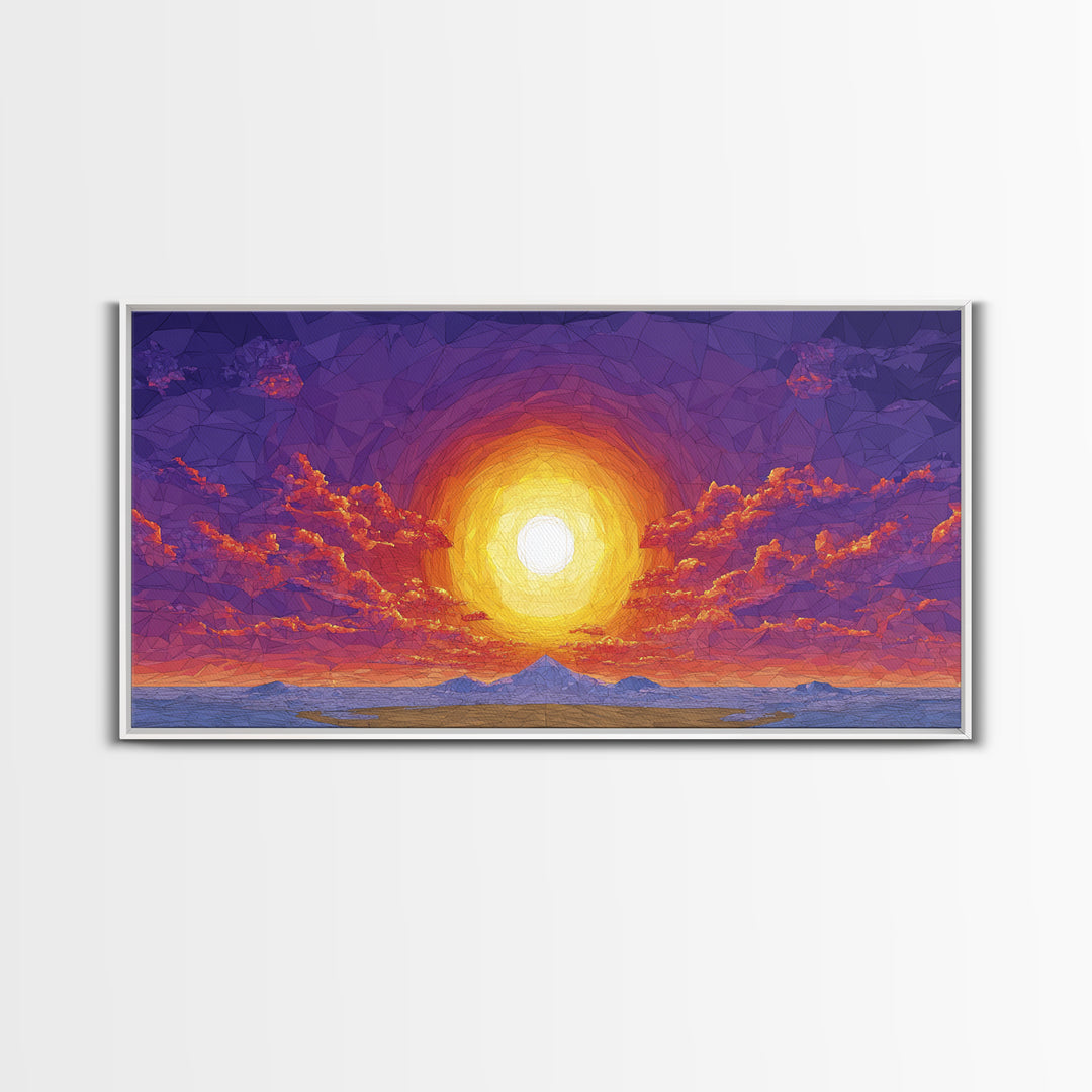 Purple Mountain Sunset Canvas Print, Geometric Wall Art, Mid Century Modern Landscape Poster, Warm Colorful Home Decor Gift