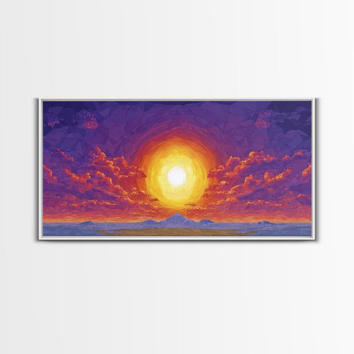 Purple Mountain Sunset Canvas Print, Geometric Wall Art, Mid Century Modern Landscape Poster, Warm Colorful Home Decor Gift