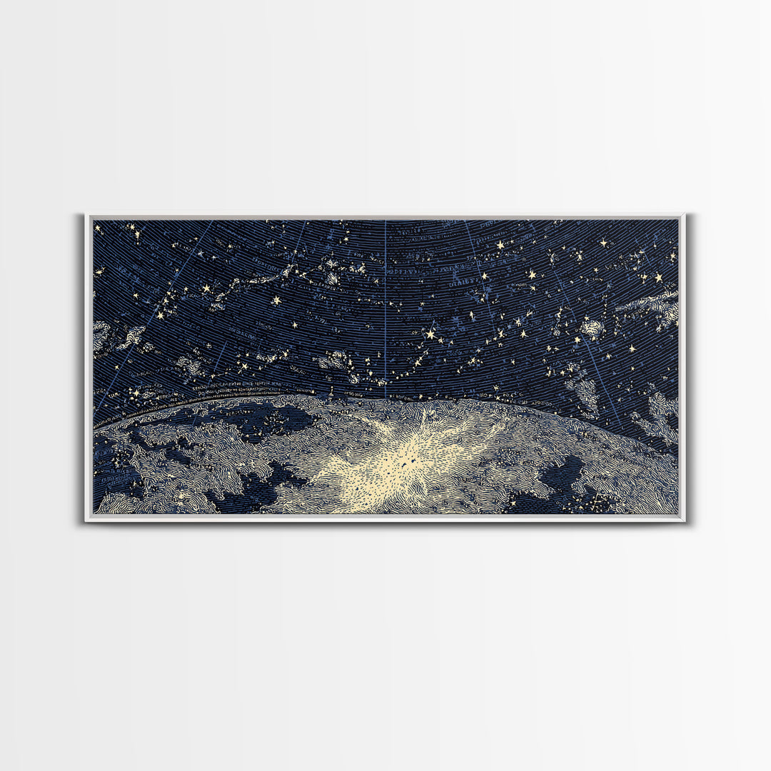 Starry Night Sky Over Abstract Lake Wall Art, Modern Landscape Print, Blue Scenic Poster, Celestial Home Office Decor Gift