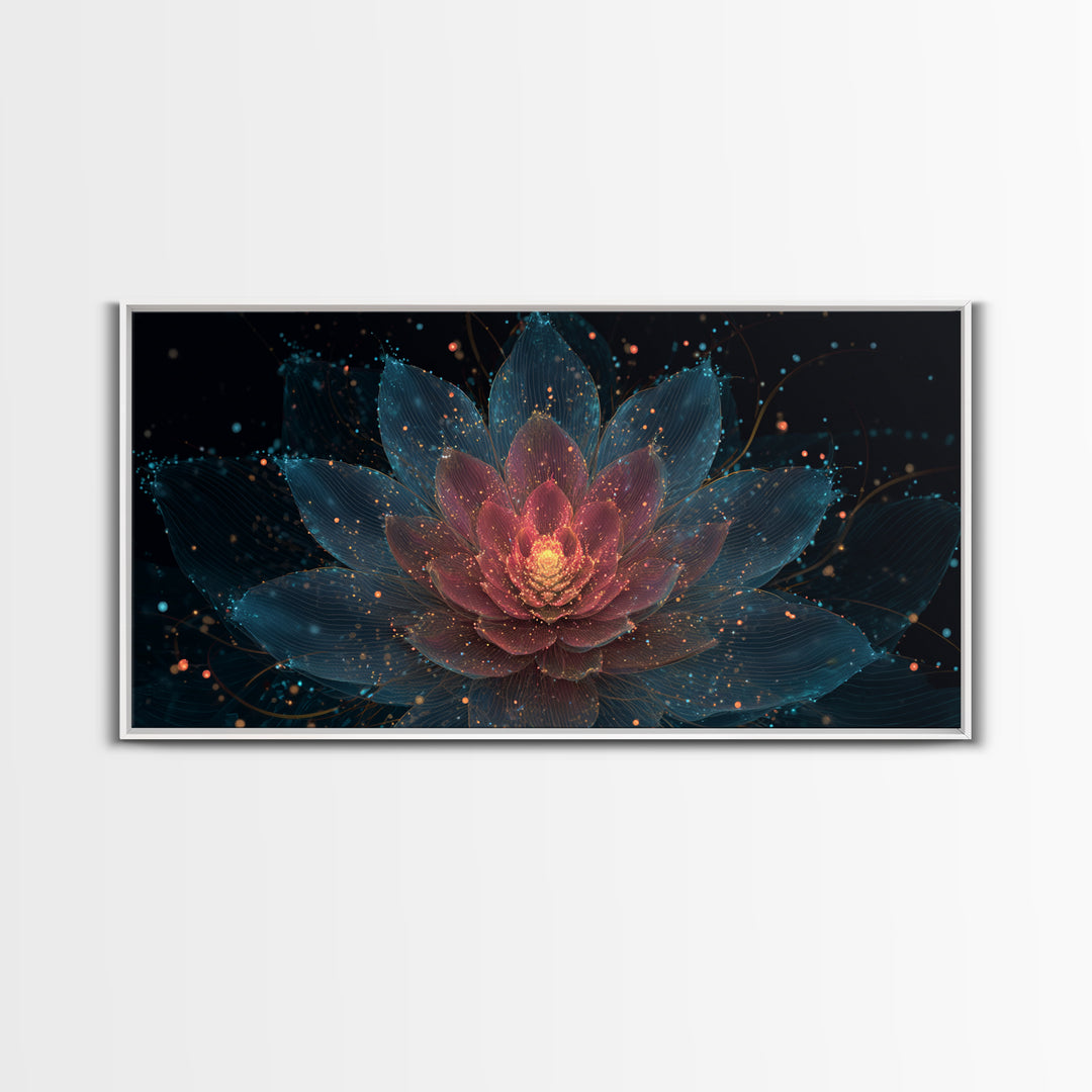 Teal Pink Lotus Canvas Print, Glowing Floral Mandala, Spiritual Abstract Art, Modern Wall Art, Yoga Decor For Meditation Room