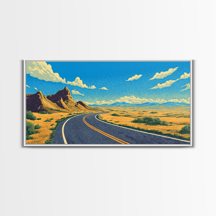 Open Road Mountain Wall Art, Midcentury Modern Landscape Print, Retro Travel Poster, Scenic Southwestern Home Office Decor