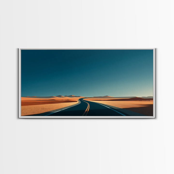 Minimal Desert Highway Canvas Print, Midcentury Modern Wall Art, Retro Travel Poster, Neutral Southwestern Office Decor For Home