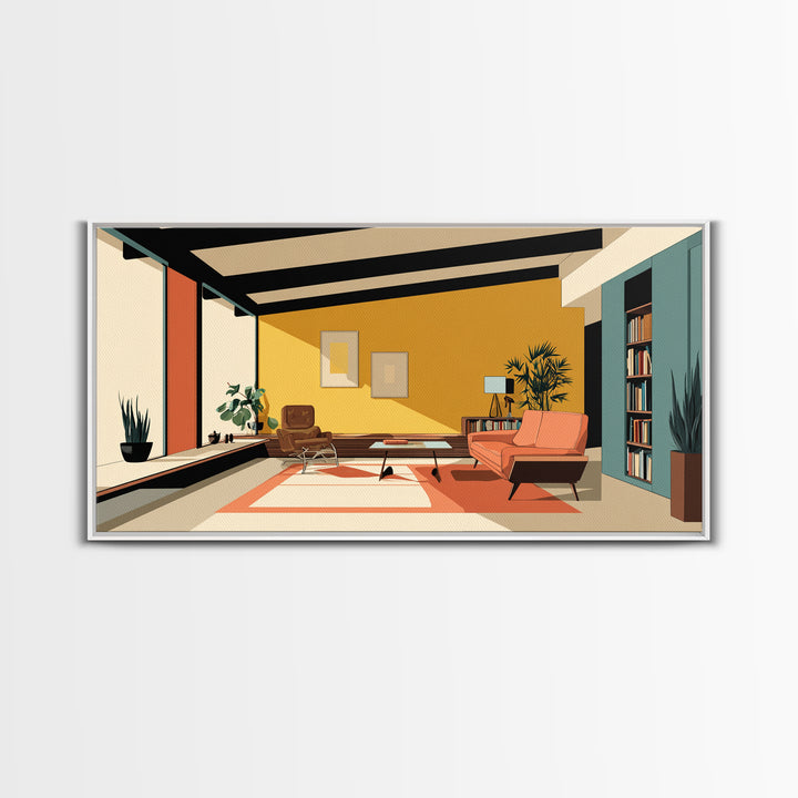 Mustard Orange Mid Century Lounge Wall Art, Midcentury Modern Decor, MCM Artwork, Retro Interior Print, Large Canvas Poster, Home Decor