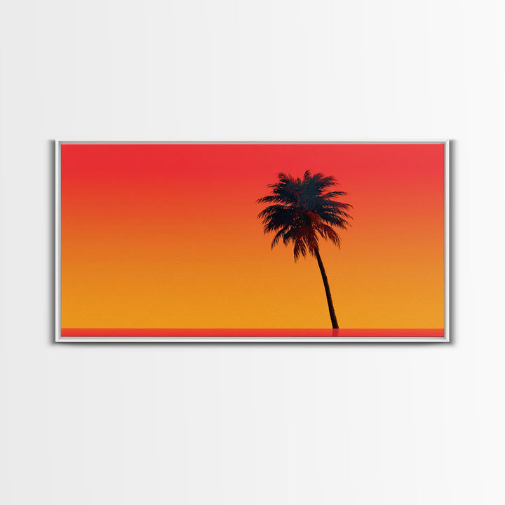 Black Palm Silhouette Sunset Wall Art, Orange Red Tropical Landscape, Retro California Poster, Modern Home Decor Canvas Print